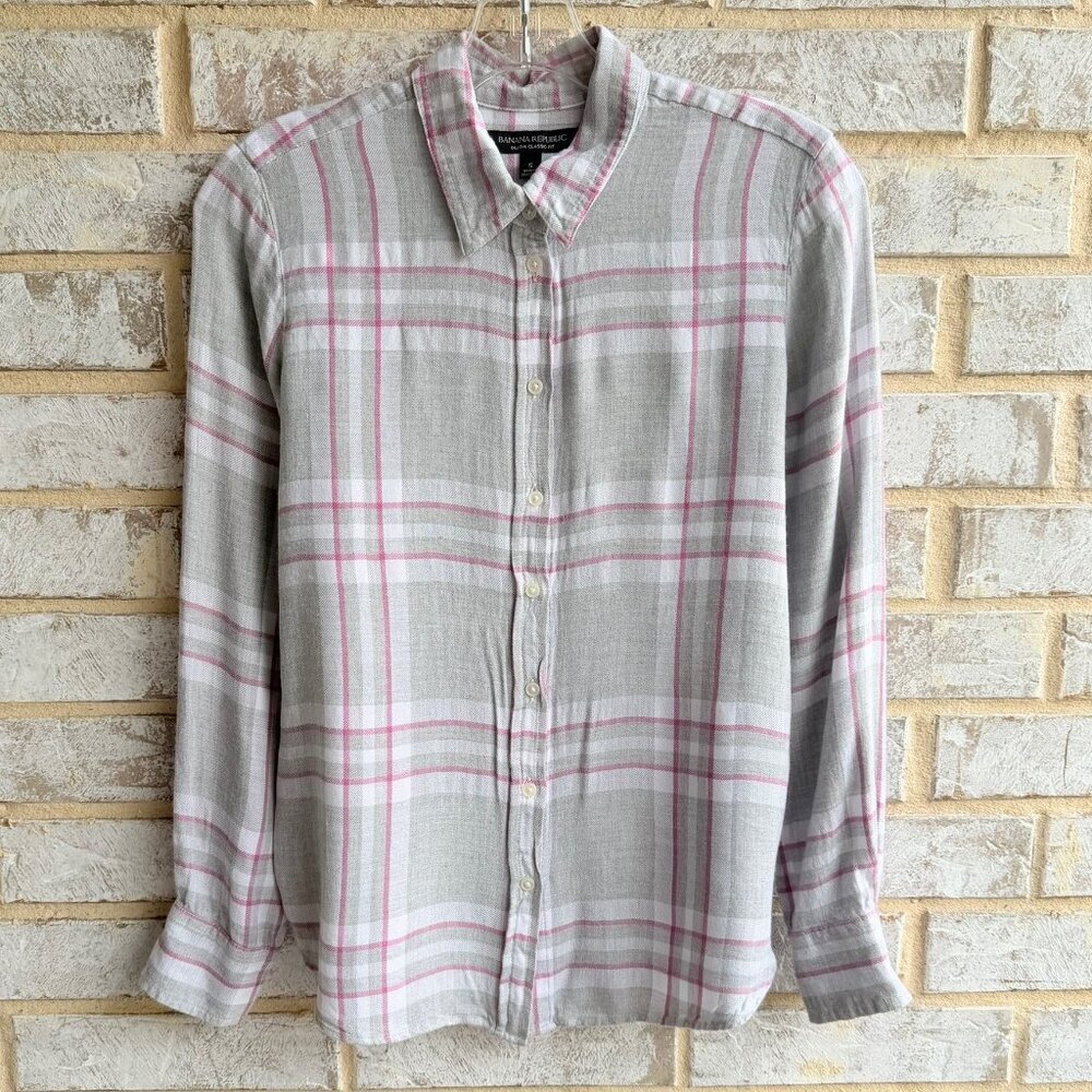 Banana Republic Long Sleeve Button Front Plaid Dillon Classic Fit Shirt Size S.